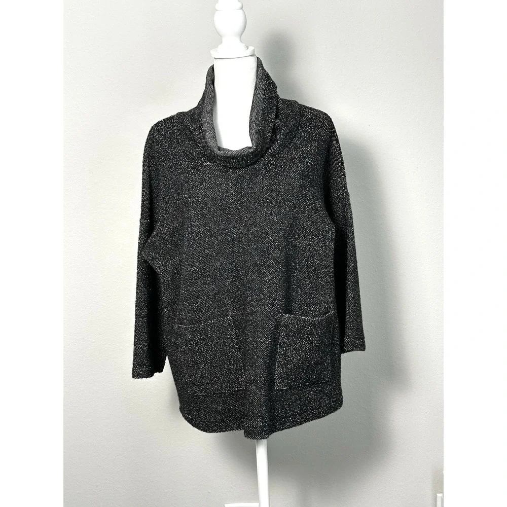 Eileen Fisher Black Speckled Tunic 2 Pockets ‎ Longsleeve Tunic Top SP